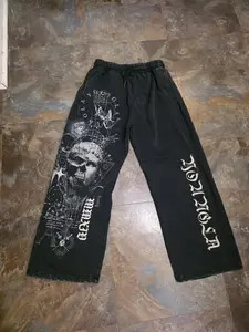 Men’s Oversized Yla Graphic Sweatpants Black Streetwear Anime Print Baggy Joggers