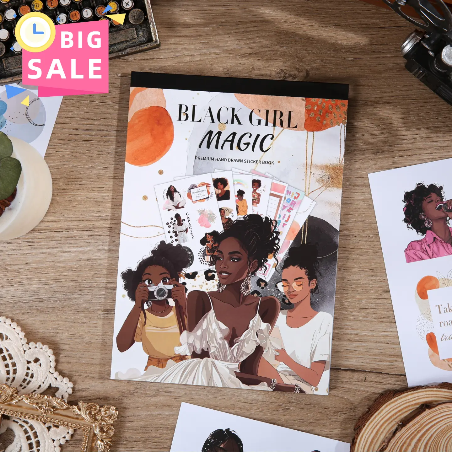 Black Girl Magic 24-Page Premium Scrapbooking Set - Hand-Drawn, Waterproof, Durable Embellishment Stickers with Longevity for Adding Personal Flair to Women’s Planners