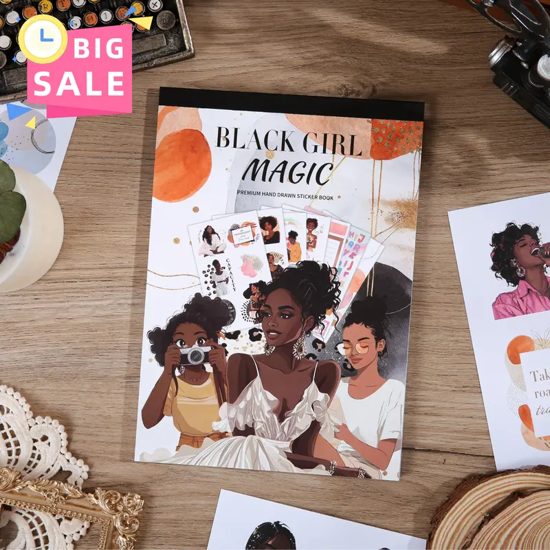 Women’s Black Girl Magic 24-Page Sticker Packs - Hand-Drawn, Water Resistant, Longevity-Focused Embellishment Stickers, Durable Adhesive Scrapbook Supplies for Scrapbooking, Planning Projects