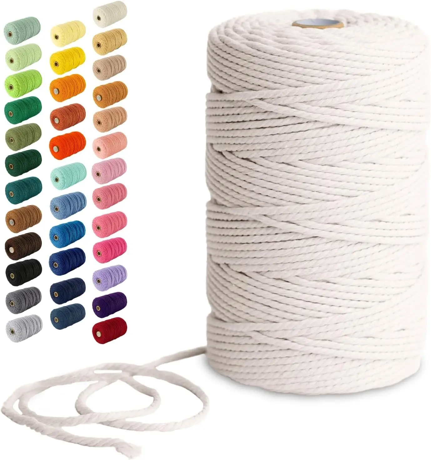 Soft Cotton Macrame Cord - 3mm/4mm/5mm Thicknesses, 220yd Length, Boho Decor Supplies for Wall Hangers & Knotting Projects (Cream 3mm 220yd)