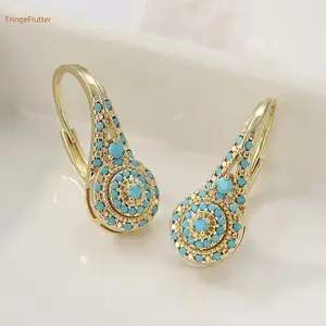 Women's Elegant Synthetic Turquoise Teardrop Dangle Earrings KC Golden Plated Statement Jewelry for Everyday & Formal Events Valentine's Gift Sophisticated Style Intricate Detailing SpringStatements
