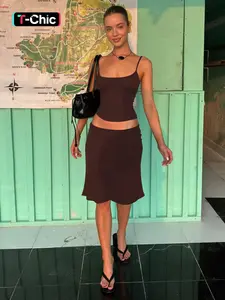 Women's Two-piece Basic Solid Color Sleeveless Cami Top & Bodycon Midi Skirt Set, Plain Backless Adjustable Strap Camisole Crop Tank Tops Skirts Elegant Party Club Date Holiday Outfits, Ladies All Seasons Daily Casual Suits Sets, Casual Matching Set