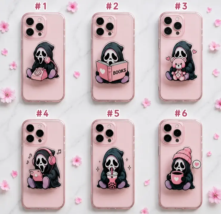 Cute Ghost Face Phone Grip, Kawaii Acrylic Phone Grip Stand, Funny Horror Character Smartphone Grip Holder, Durable Cell Phone Accessory, Gothic Gift