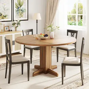 4-6 Seater 47" Wood Round Dining Table - Sturdy Pedestal, Farmhouse Design for Home Spaces(Table Only)