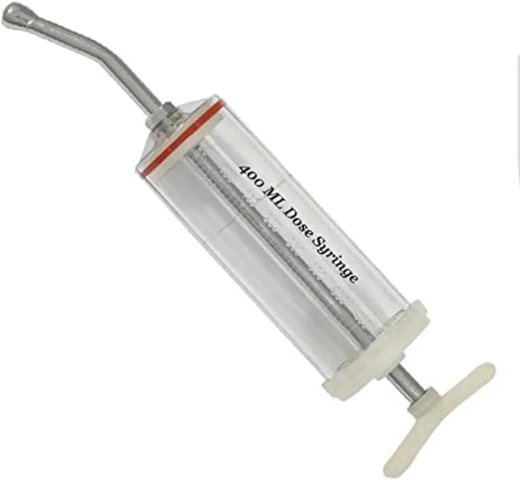 Large Capacity 400mL Plastic Reusable Veterinary Drencher Dose Syringe for Horses, Livestock - Stainless Steel Nozzle, Versatile Large Animal Oral Applicator for Dental Care, Fluid Administration