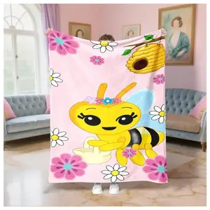 Cute Bee Pattern Flannel Blanket - Premium Flannel Material Soft Comfortable All Season Throw for Sofa Bed Office Travel Camping Dorm Mother's Day Birthday Christmas Gift Suitable as a gift sizes 60*80,30*40 ,40*50 50*60