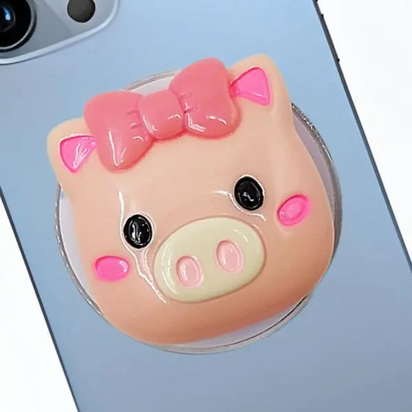 Cute Pink Pig Magnetic Phone Grip - Kawaii 3D Phone Stand for Kindle, iPhone, iPad,Android | Phone Charm & Accessories for Girls & Women |Compatible with MagSafe | Includes Adapter Iron Plate