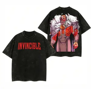 Water-washed t-shirt, Thragg Conqueror Viltrumite War - Invincible Comic Double-Print Extra Large Lightweight Acid Wash T-shirt TV Series Graphic T-shirt Graphic T-shirt Superhero Fan