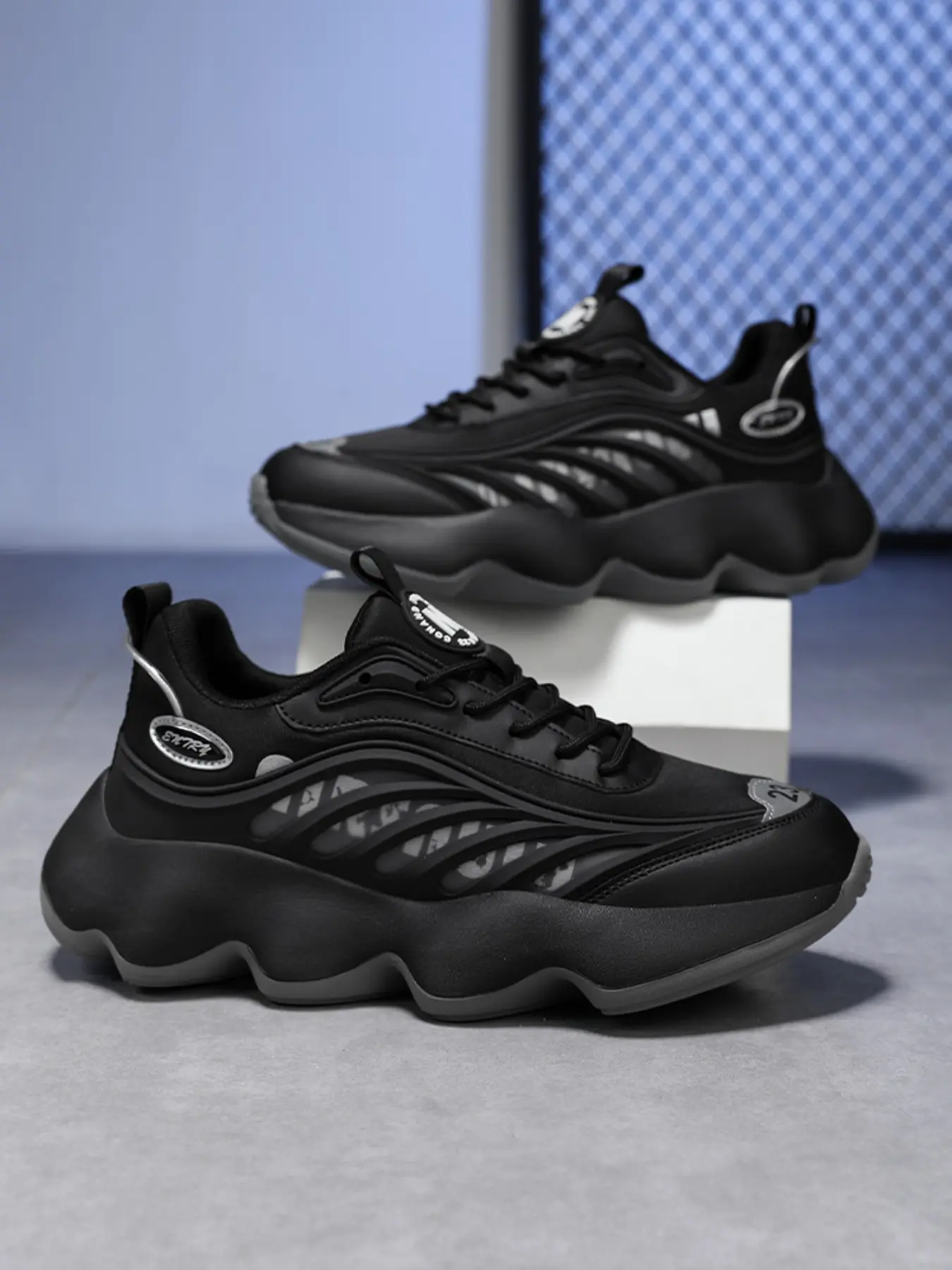 1 Pair Trendy Wave Sole Men's Elevator Dad Shoes, Fashion running sneakers, Running Shoes | Breathable Mesh, Elevator Thick Sole, Anti-slip & Wear-resistant | For Light Sports Running, Daily Commute & Outings