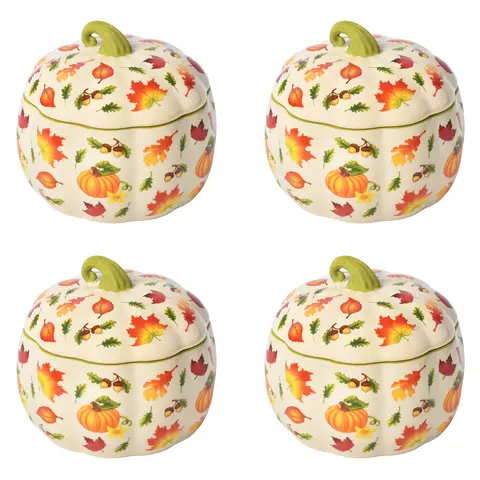Temp-tations Set of (4) 16-oz Lidded Pumpkin Bowls
