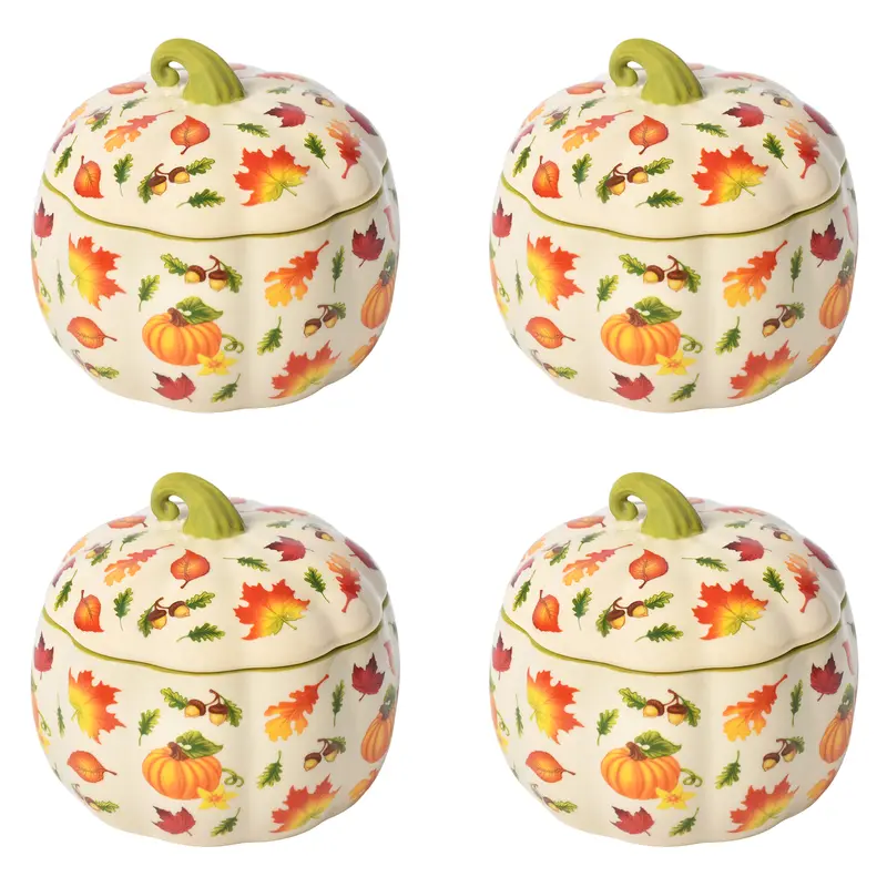 Temp-tations Set of (4) 16-oz Lidded Pumpkin Bowls