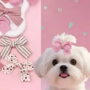 4pcs Pet Bow Hair Clips Set, Dog, Poodle, Puppy & Cat, Kittens Hair Accessories, Cute Bow Design, Random Color Options, Perfect for Holidays & Special Occasions