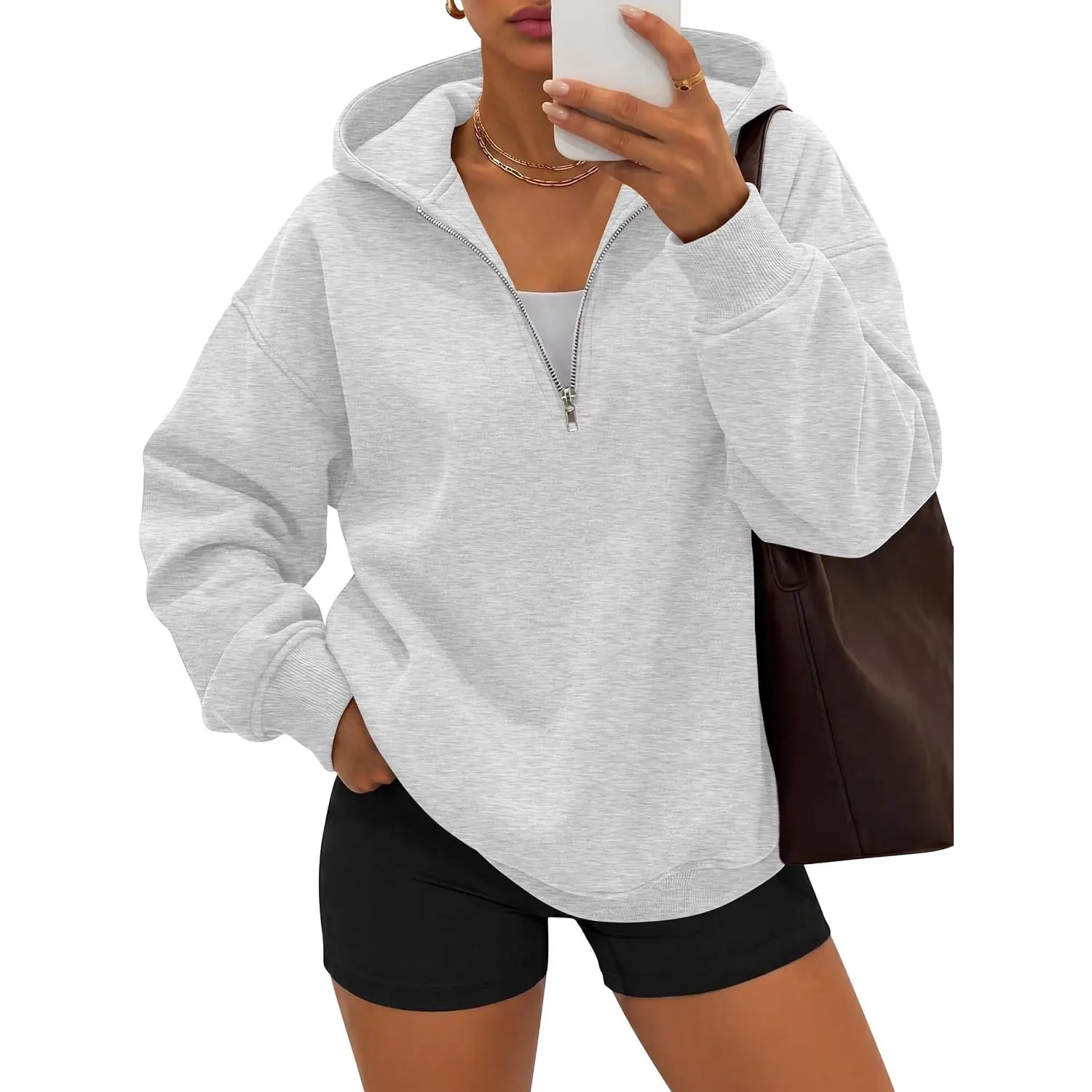 ANRABESS Womens Oversized Quarter Zip Hoodies | Soft Fleece Long Sleeve Sweatshirts, Relaxed Loose Fit, Fall Fashion, Daily Workout Travel Wear