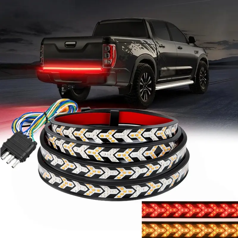 Truck Tailgate Light Strip 60Inch Arrow 540 LED with Red Running Brake Lights Amber Turn Signals Strobe Lights, Truck Accessories, Waterproof