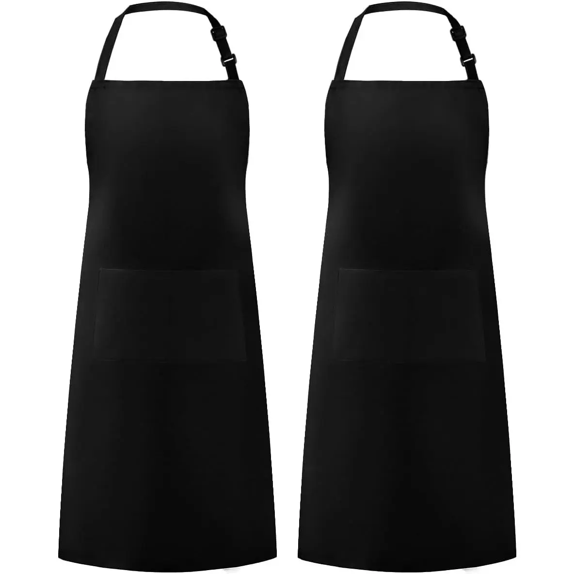 Star Black 2-Pack Waterproof Bib Aprons with Adjustable Straps, 2 Pockets for Home Kitchen Cooking, Chef Use