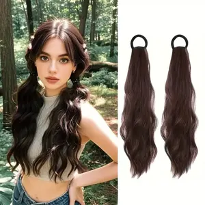 2pcs Curly Ponytail Extension Set with Hair Band, Natural Wave Synthetic Wavy Hair Ponytail Wig for Women, Daily Accessory for Ladies, Synthetic Extensions