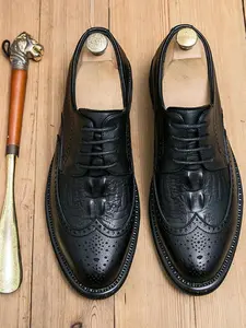 Men's Business Formal Brogue Decor Lace Up Dress Shoes, Fashionable Dress Shoes for Work Office, Male All-match Shoes for Daily Wear