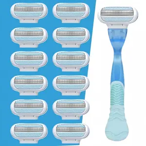 Women Safety Razor, Three-Blade Design, Replaceable Blades, Suitable for Body Hair Removal, Thighs, Portable Depilation Set, Unisex