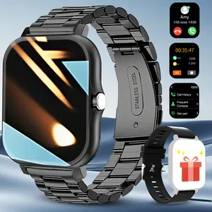 New large-screen smart watch, full touch screen, wireless calling/texting/multiple sports modes, USB rechargeable, alloy/metal case, 2 interchangeable straps, gifts for men and women, compatible with Android and iphone