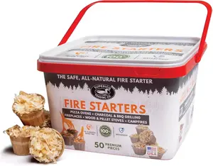 Fire Starter Pods in Plastic Bucket - Fire Starters for Campfires, BBQ, Grill, Pit, Wood Stove & Charcoal Starter, 15-20-Min Burn, 50 Extra Large Pods, USA Made, Brown, 3 Lbs