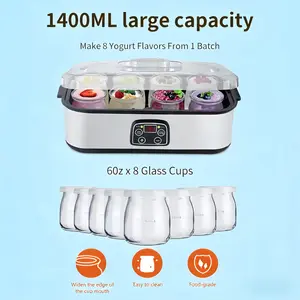 Electric Yogurt Maker 1400ML Large Capacity with 8 Glass Jars Adjustable Settings for Perfect Homemade Yogurt 60z x 8 Glass Cups Ideal for DIY Yogurt