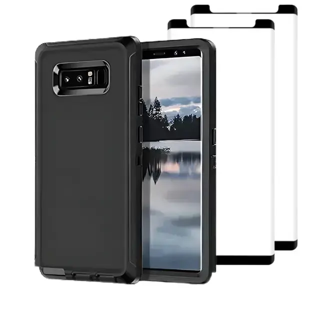 Entronix Bundle Compatible with Galaxy Note 8 - Heavy Duty Case & 2 Clear Screen Protectors Cover Protection Tempered Dustproof Protective Casing