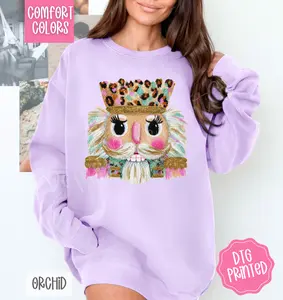 Knit Nutcracker Comfort Colors Sweatshirt, Trendy Women's Christmas Crewneck