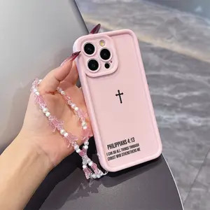 A Pink Cross Bible Verse Phone Case with Christian Aesthetics - Featuring a Butterfly Lanyard, Made of TPU Material for Precise Hole Positions And Full Protection, Suitable for Apple for iphone Models 11/12/13/14/15/16 Pro/16 Pro Max/16 Plus - The Perfect
