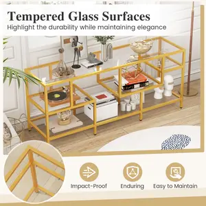 COSTWAY - 58 Inch TV Console Table with Tempered Glass Shelves for Living Room-Gold