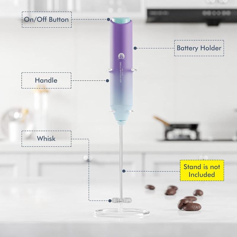 New England Stories Powerful Handheld Milk Frother Wand Stainless Steel Whisk Battery Operated for Coffee Lattes Cappuccinos & Matcha
