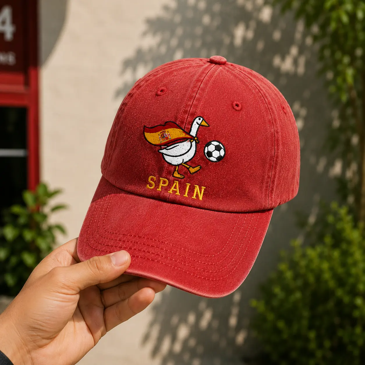 Spanish Goose Embroidered Hat, Funny Soccer Fan Cap, Vintage Washed Sports Hat, Gift for Football Lovers