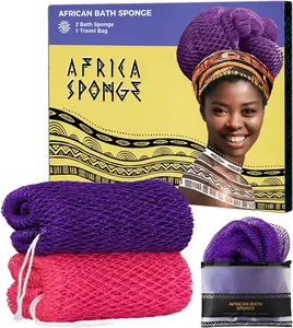 African Net Sponge Authentic - 2 Pieces Exfoliating Body Scrubber Bath Sponge - Loofah Washcloth Back Scrub for Shower Body Exfoliator - Face & Skin Care Bathroom Essentials for Women