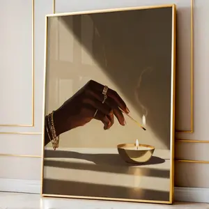 Black Girl Candle Wall Art, Melanin Feminine Print, Modern Poster for Home Decor, Room Decor, 5 Sizes, 8x12 to 27x40 inch, Unframed