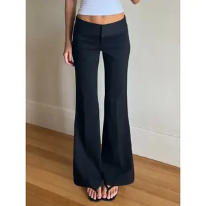 Elegant Women's Suit Pants, Casual Versatile Low-Waist Slim Fit Flare Leg Trousers, Street Style All Seasons