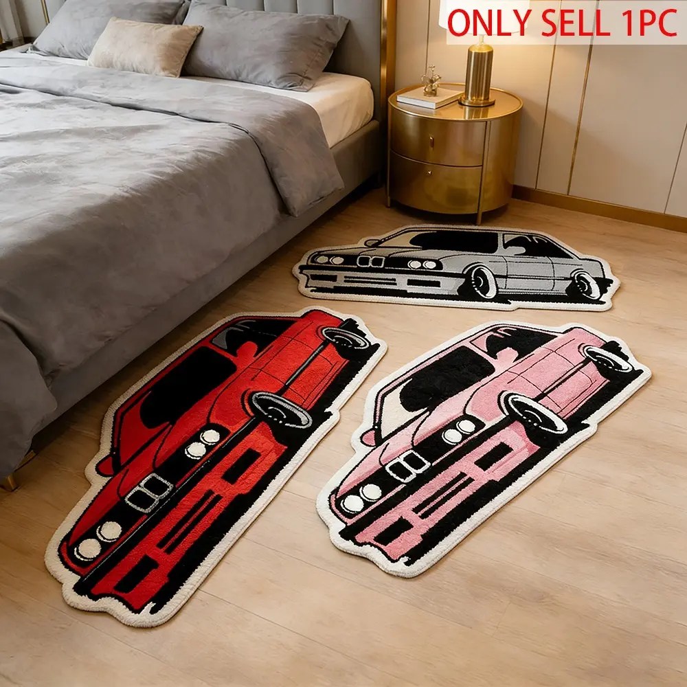 Unusual Car Shaped Carpet, Trendy Hip-Hop Style Bedside Decor Rug, Soft Plush Cartoon Living Room Bedroom Mat, Suitable for Bathroom Entrance Hallway, Cartoon Pattern Rug, Soft Area Rug, Home Decor Rugs, Home Decorative Rugs