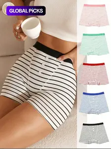 Women's Striped Print Underwear Set, 2/3/5/8 Pieces, Comfortable Breathable Fabric, Casual Style, All Seasons, Fitted Waistband