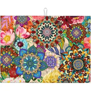 Colorful Flowers Dish Drying Mat for Counter Absorbent Reversible Boho Floral Drying Pad Dish Drainer Rack Mats 18"x24"