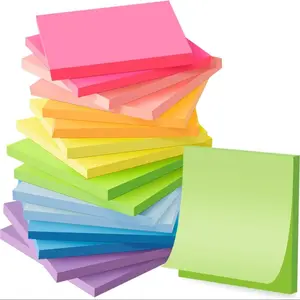 Fluorescent Self-Adhesive Reusable Sticky Notes, 8 Colors Square Page Labels, 800 Sheets (8 Sticker Books), Ideal for Home and Office Organization