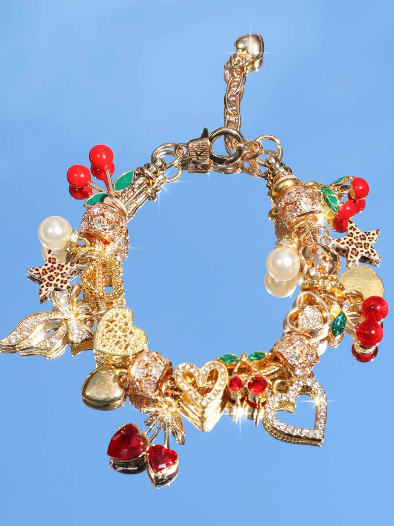 Leopard Print Cherry Star Bracelet, Cute Cherry Bracelet, Butterfly Knot Pearl Bracelet, Classic Heart Bracelet, Charming Bracelet, Zinc Alloy Bracelet, Versatile Bracelet, Alloy Chain Bracelet, Bracelet Jewelry