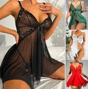 Lingerie for Women Lace Sleepwear Open Front Dress Lace Mesh Nightgown