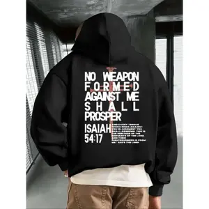 [Made In USA] Faith Scripture Message Graphic Hoodie + Inspirational Christian Streetwear, Comfort Wear For Fall & Winter Daily Use, Unisex Loose Fit Pullover Hoodie, Thick Fleece Lining, Soft Warm Fabric, Bold Back Text Print, Durable Long-Lasting Print