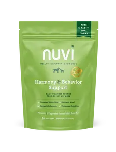 Nuvi Harmony & Behavior Calming Soft Chews for Dogs | Premium Non Drowsy Natural Stress & Anxiety Relief with L-Tryptophan, L-Theanine & Lemon Balm | 90 Count Plant Based Soft Chews