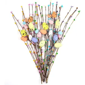 26 Pcs Artificial Easter Spray Vine with Pastel Easter Eggs and Berries- Decorative Spring Floral Stems-Easter Egg Twig Branches for Floral Arrangement-Centerpiece Wreath Decoration Decorative Flowers Fake Flowers Plants