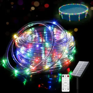 65.6ft Solar LED Pool Lights for Above Ground Pools   200 LEDs with Remote, 8 Color Modes  Outdoor String Lights for Frame Pools, Trampoline & Above Ground Pool Accessories