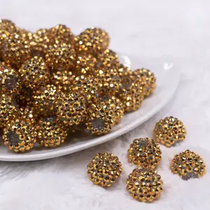 16mm Gold Rhinestone AB Chunky Bubblegum Jewelry Beads