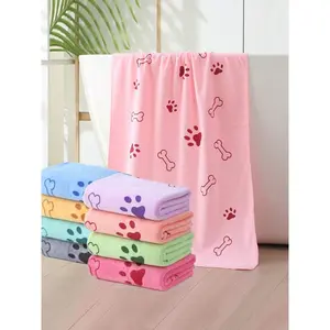 1pc/2pcs Soft & Absorbent Microfiber Pet Towel, Cute Paw Print, 60cm*100cm, Quick Drying, Cartoon Print Pet Bathing Towel, Ideal For Drying Cats, Dogs, Pet Grooming