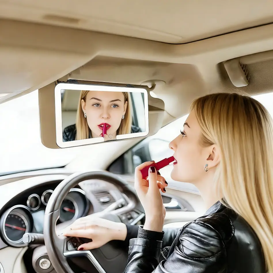 Car Sun Visor Vanity Mirror Car Vanity Mirror With Lights Makeup with 3 Light Modes & 60 LEDs Rechargeable Dimmable Touch Control Travel Makeup for Truck SUV | Car Gadget