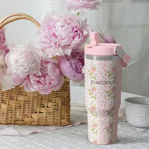 30oz Stainless Steel Tumbler with Straw & Handle,  Leak-proof Vacuum Flask, Drinking Cup for Home Office Outdoor Camping