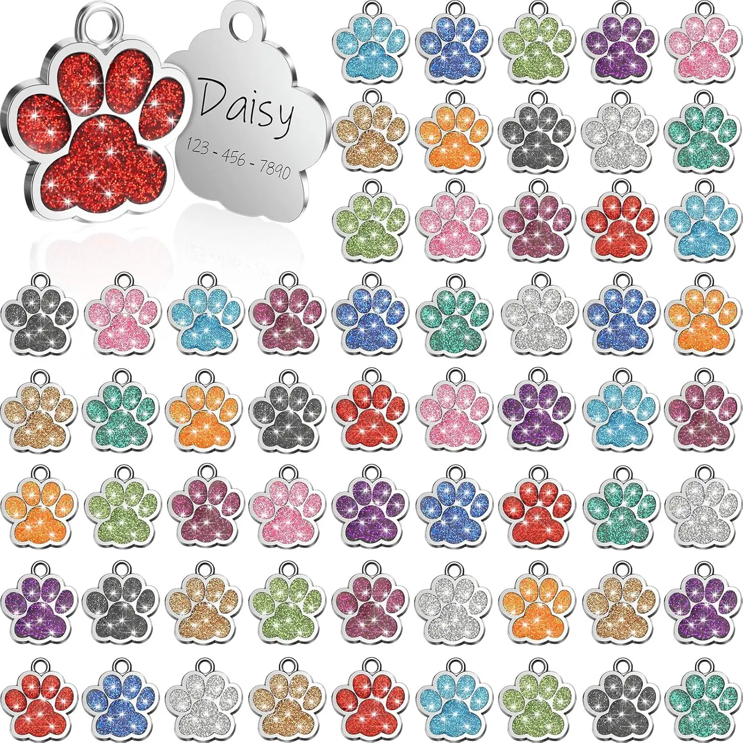 60Pcs Mini Pet ID Tag, Glitter Paw Bling, Cat ID Tag, Dog ID Tag, Custom Engraved, Dog Name Tag, Cat Name Tag, Dog Tags Personalized, Cat Tags Personalized, Pet Tag Personalized - Home Improvement.