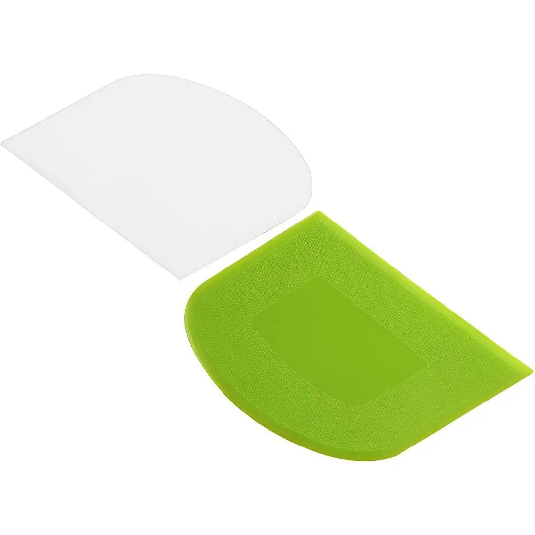 Dough Scraper Bowl Scraper Bread Cream Cake Pizza  Bench Scraper- Flexible Plastic Multi-Function Kitchen tools, 2 count White-Green